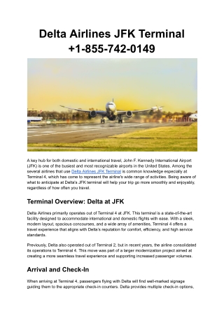 Delta Airlines JFK Terminal  1-855-742-0149