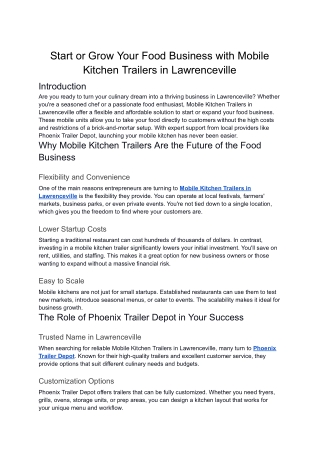 Start or Grow Your Food Business with Mobile Kitchen Trailers in Lawrenceville