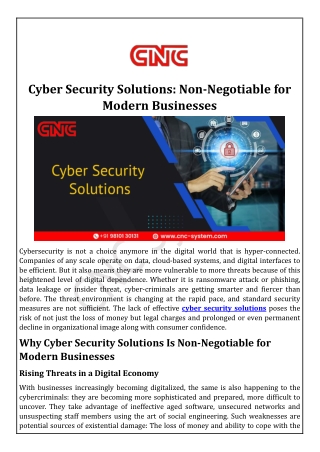 Cyber Security Solutions Non-Negotiable for Modern Businesses