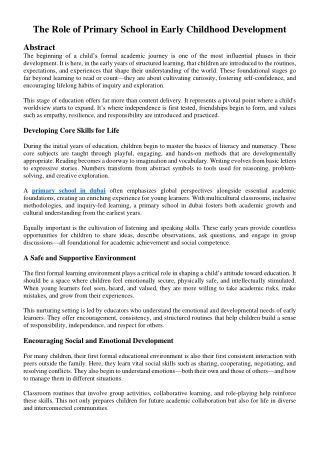 The Role of Primary School in Early Childhood Development