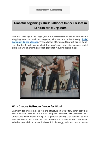 Graceful Beginnings: Kids' Ballroom Dance Classes in London for Young Stars