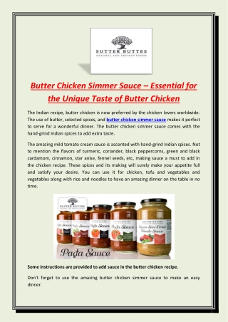 Butter Chicken Simmer Sauce – Essential for the Unique Taste of Butter Chicken