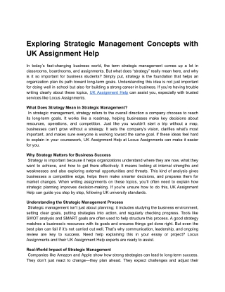 Exploring Strategic Management Concepts with UK Assignment Help
