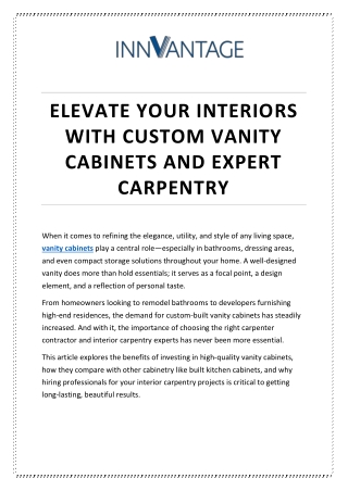 Elevate Your Interiors with Custom Vanity Cabinets and Expert Carpentry