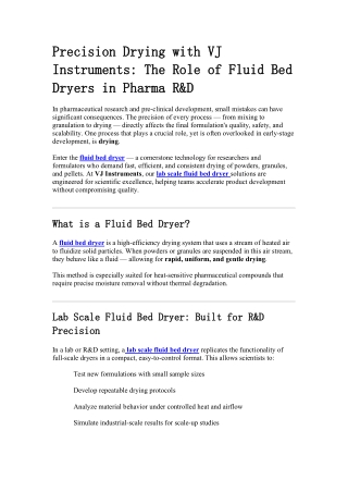 The Role of Fluid Bed Dryers in Pharma R&D