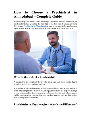 How to Choose a Psychiatrist in Ahmedabad