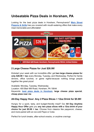 Unbeatable Pizza Deals in Horsham, PA