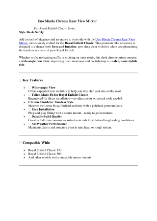 Uno Minda Chrome Rear View Mirror for Royal Enfield Classic