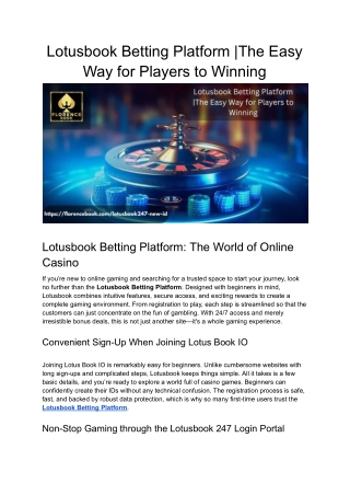 Lotusbook Betting Platform _The Easy Way for Players to Winning
