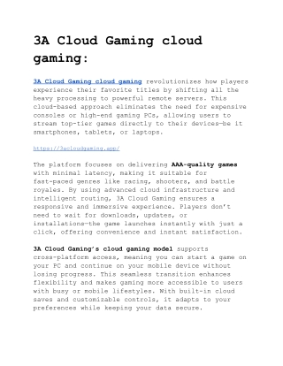 3A Cloud Gaming cloud gaming