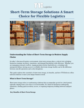 Short-Term Storage Solutions A Smart Choice for Flexible Logistics