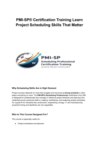 PMI-SP® Certification Training Learn Project Scheduling Skills That Matter