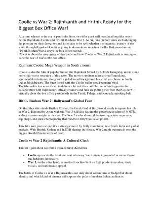 Coolie vs War 2: Rajinikanth and Hrithik Ready for the Biggest Box Office War!