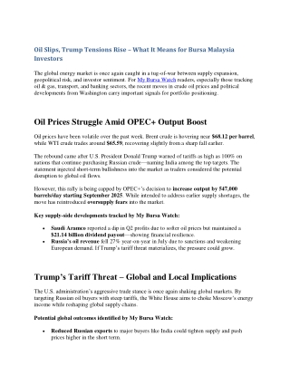 Oil Slips, Trump Tensions Rise – What It Means for Bursa Malaysia Investors