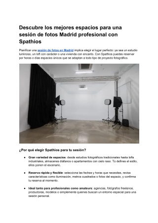 Reserva tu sesión de fotos en Madrid en espacios únicos con Spathios