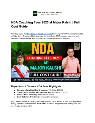 NDA Coaching Fees 2025 at Major Kalshi | Full Cost Guide