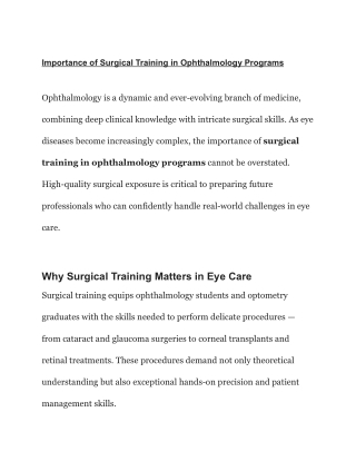 Importance of Surgical Training in Ophthalmology Programs