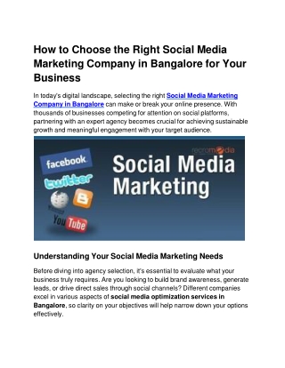 How to Choose the Right Social Media Marketing Company in Bangalore for Your Business