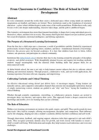 From Classrooms to Confidence: The Role of School in Child Development