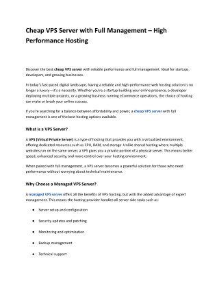 Cheap VPS Server with Full Management – High Performance Hosting