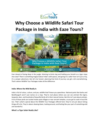 Why Choose a Wildlife Safari Tour Package in India with Eaze Tours?