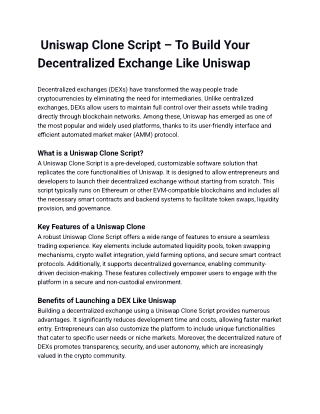 Launch Your Decentralized Exchange with a Uniswap Clone Script