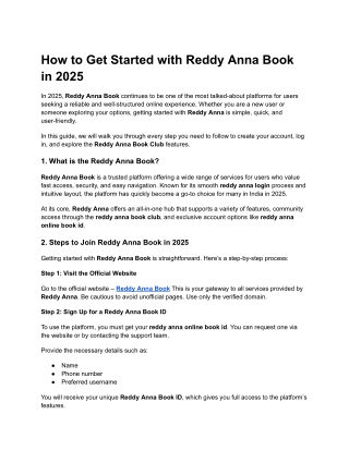 How to Get Started with Reddy Anna Book in 2025