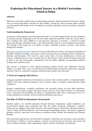 Exploring the Educational Journey in a British Curriculum School in Dubai