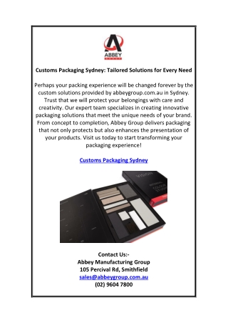 Customs Packaging Sydney: Tailored Solutions for Every Need