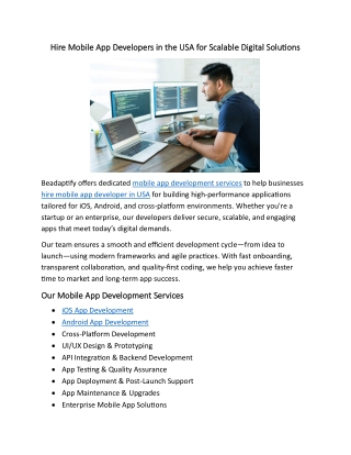 Hire Mobile App Developers in the USA for Scalable Digital Solutions