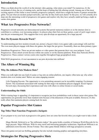 Discovering the Allure of Progressive Prize Networks