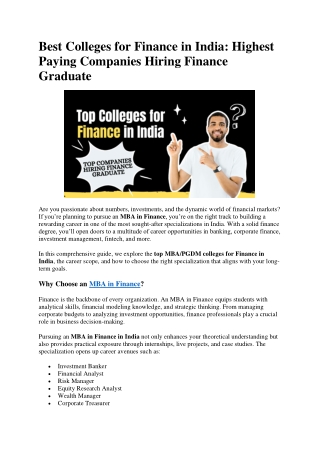 Best Colleges for Finance in India