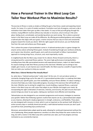 Personal Trainer in the West Loop