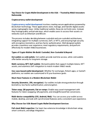 Top Choice for Crypto Wallet Development in the USA – Trusted by Web3 Innovators Nationwide