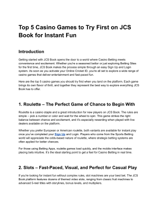Top 5 Casino Games to Try First on JCS Book for Instant Fun