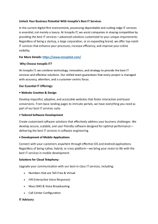 Unlock Your Business Potential With Innoplix’s Best IT Services