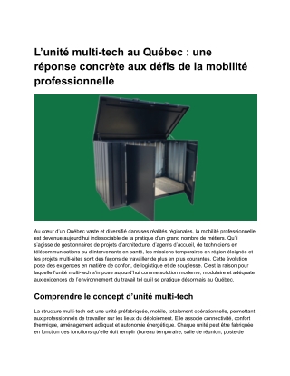 L’unité multi-tech au Québec _ une réponse concrète aux défis de la mobilité professionnelle