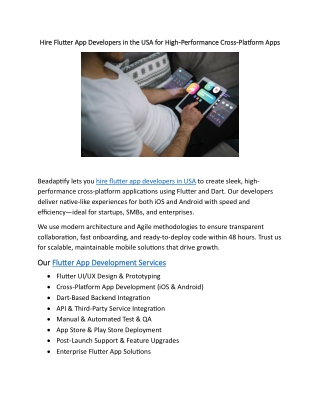 Hire Flutter App Developers in the USA for High‑Performance Cross‑Platform Apps