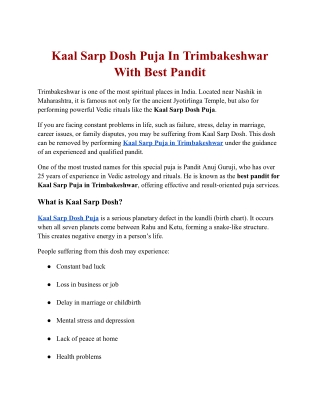 Kaal Sarp Dosh Puja In Trimbakeshwar With Best Pandit