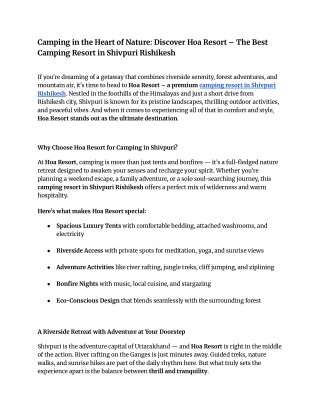 Camping in the Heart of Nature_ Discover Hoa Resort – The Best Camping Resort in Shivpuri Rishikesh