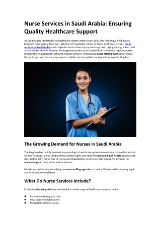 Nurse Services in Saudi Arabia
