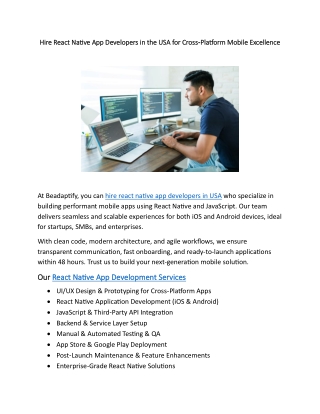 Hire React Native App Developers in the USA for Cross‑Platform Mobile Excellence