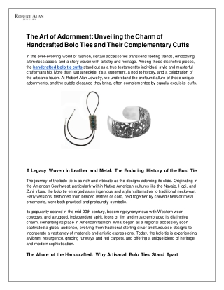 The Art of Adornment_ Unveiling the Charm of Handcrafted Bolo Ties and Their Complementary Cuffs