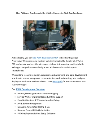 Hire PWA App Developers in the USA for Progressive Web App Excellence