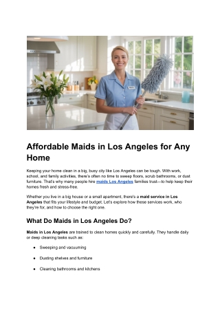 Post 1 - Affordable Maids in Los Angeles for Any Home