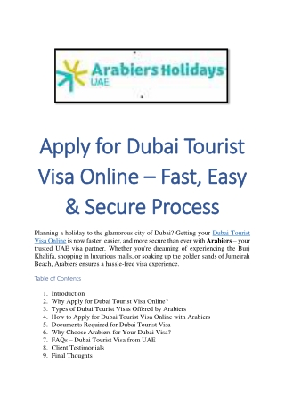 Apply for Dubai Tourist Visa Online – Fast, Easy & Secure Process