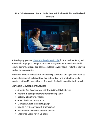 Hire Kotlin Developers in the USA for Secure & Scalable Mobile and Backend Solutions
