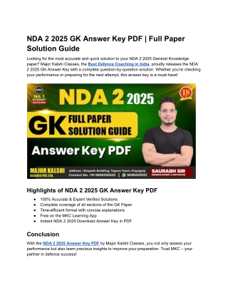 NDA 2 2025 GK Answer Key PDF | Full Paper Solution Guide