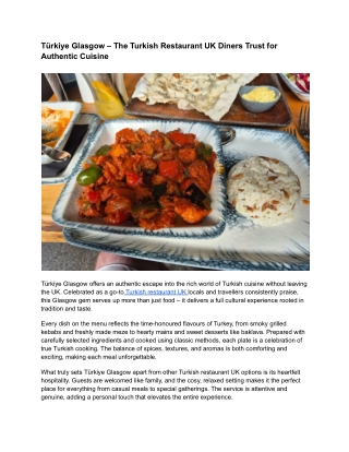 Türkiye Glasgow – A Trusted Turkish Restaurant UK for Authentic Flavours