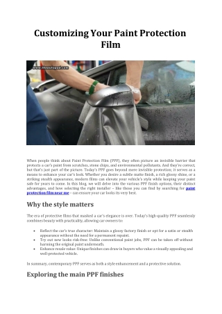 Customizing Your Paint Protection Film